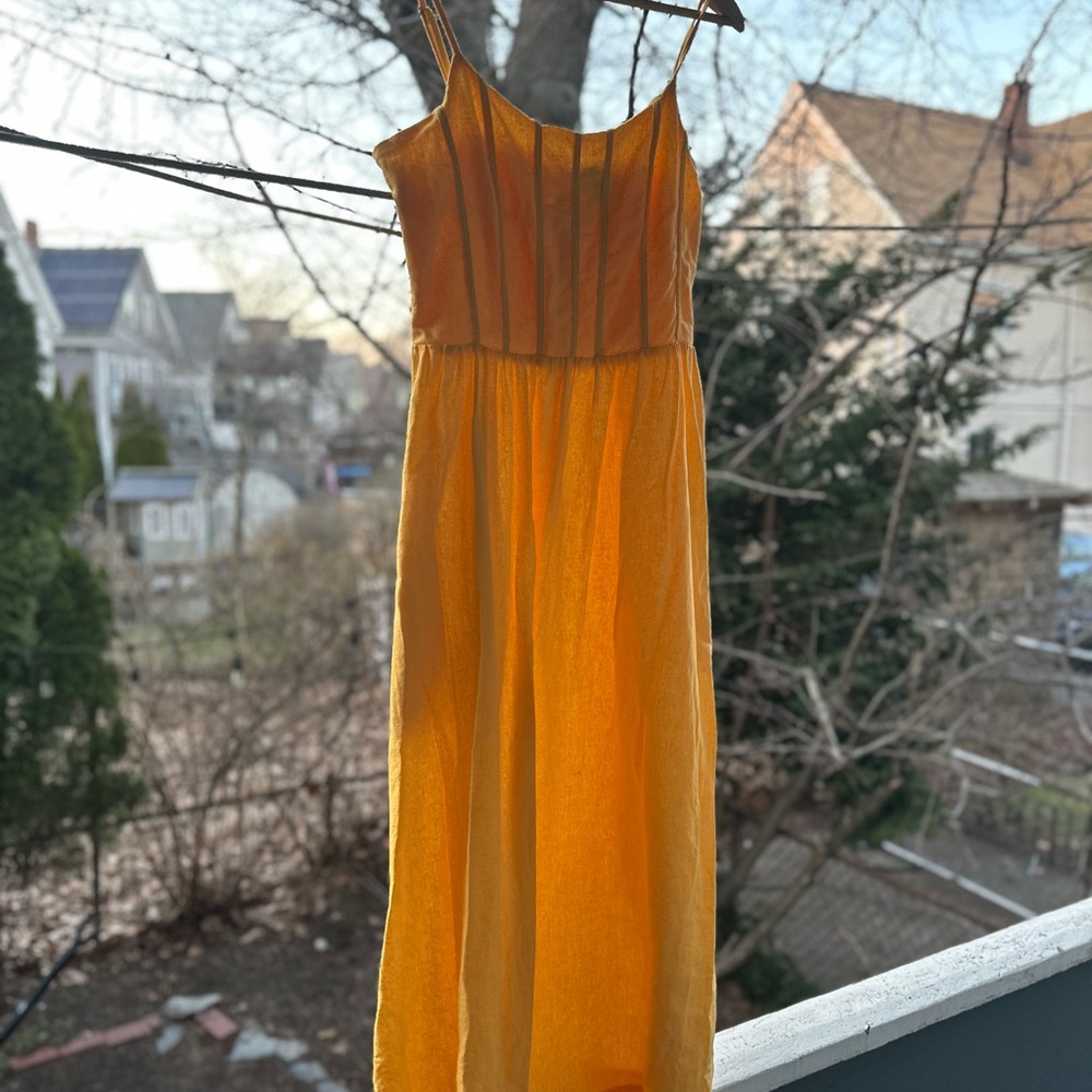 CeCe Yellow Spaghetti-Strap Midi Dress